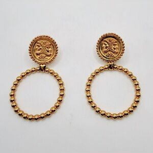 Fendi 1980s Massive Janus Coin Hoop Dangle Clip Earrings 36 gms 2.5 in long